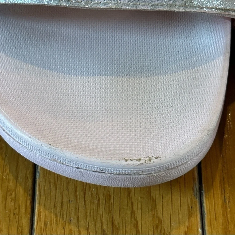 Adidas Slides Sandals Pink Glitter & White Stripe Girls Size 2 Summer Flip Flops